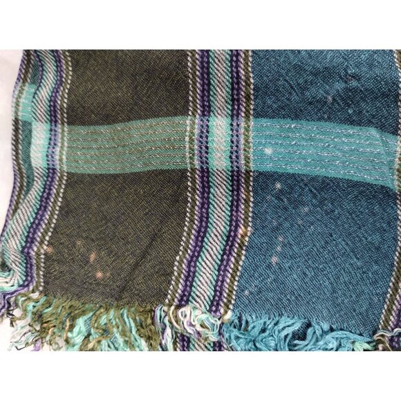 Womens Woven Boho Shimmer Striped Scarf With Fringe - Picture 3 of 3